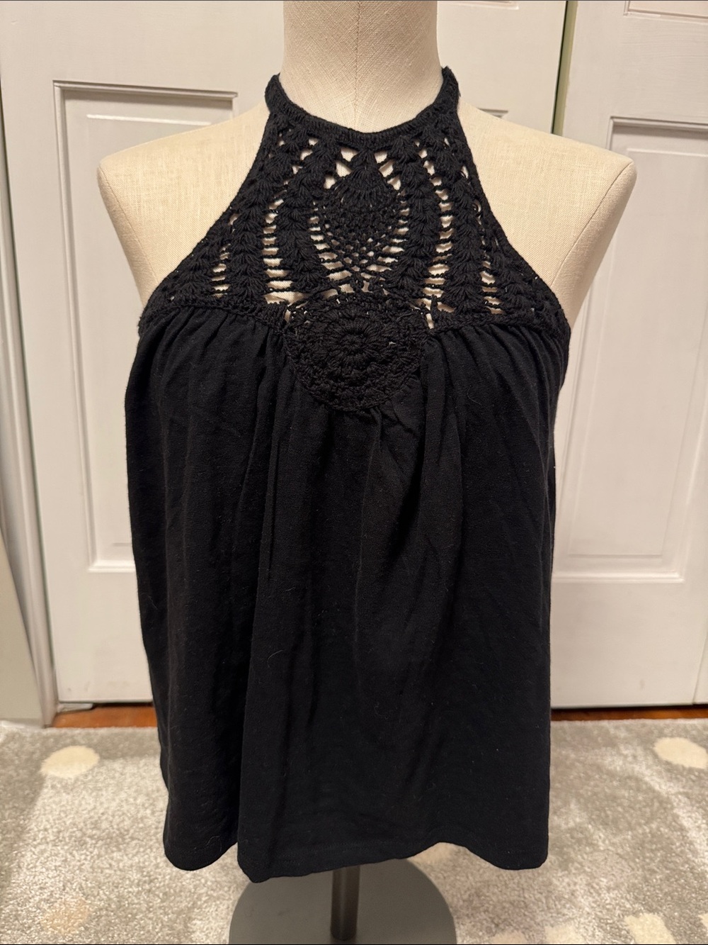 American Eagle Outfitters Black Crochet Halter Tank